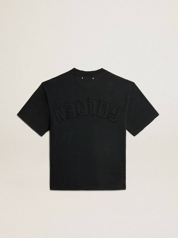 T-Shirts & Tops Golden Goose Women Washed Black T-Shirt In Washed Black With Reverse Logo On The Back - Jersey Capsule