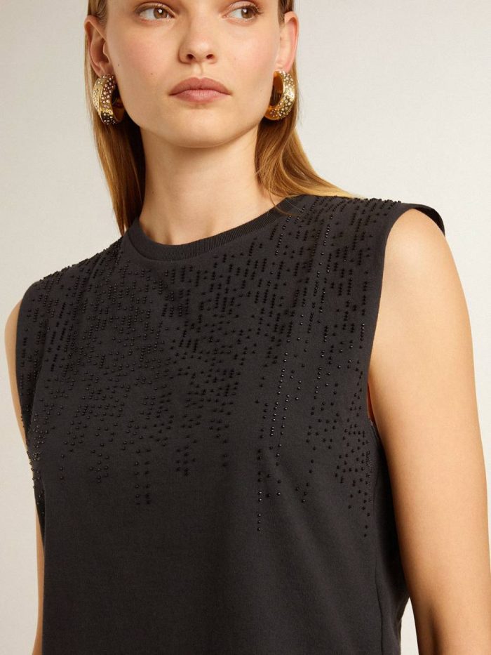 T-Shirts & Tops Sleeveless T-Shirt In Worn-Black With Tone-On-Tone Gradient Embroidery Women Golden Goose Black