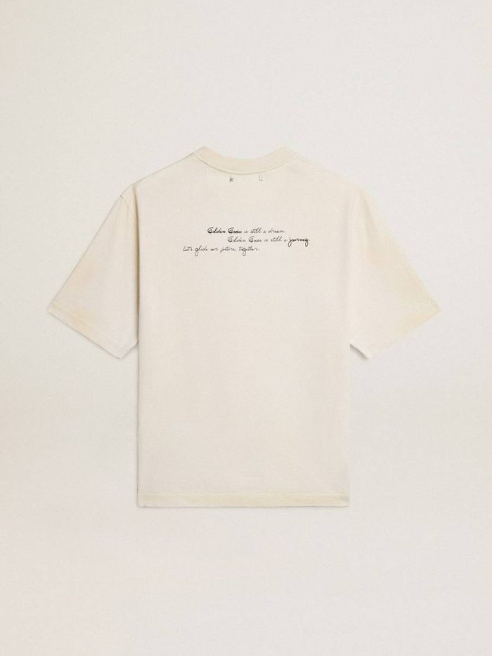 T-Shirts & Tops Women Golden Goose White Worn-White Unisex T-Shirt With Printed Lettering