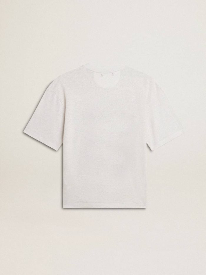 T-Shirts & Tops Women White Women's Lightweight White Linen T-Shirt With Print Golden Goose