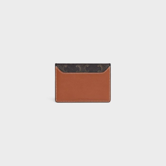Tan Card Holder In Triomphe Canvas And Calfskin Coin And Card Holders Men Celine