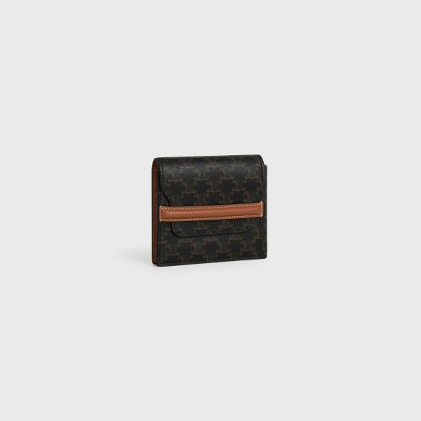 Tan Celine Men Flap Origami Wallet In Triomphe Canvas And Lambskin Wallets