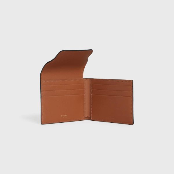Tan Celine Men Flap Origami Wallet In Triomphe Canvas And Lambskin Wallets