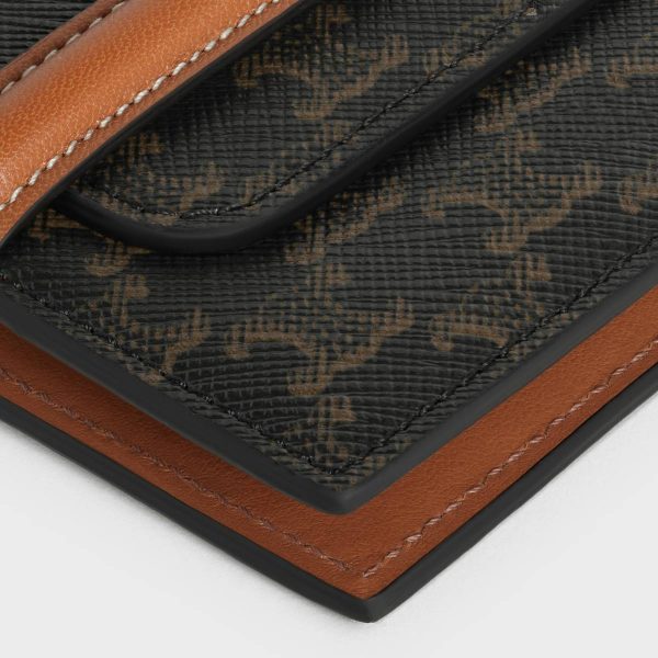 Tan Celine Men Flap Origami Wallet In Triomphe Canvas And Lambskin Wallets