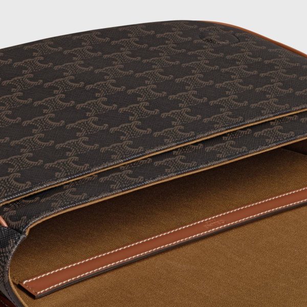 Tan Men Messenger Folco In Triomphe Canvas With Celine Print Cross-Body Bags