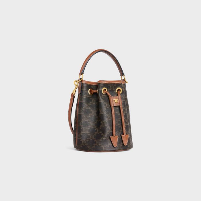 Tan Teen Clara Bag In Triomphe Canvas And Calfskin Cross-Body Bags Women Celine