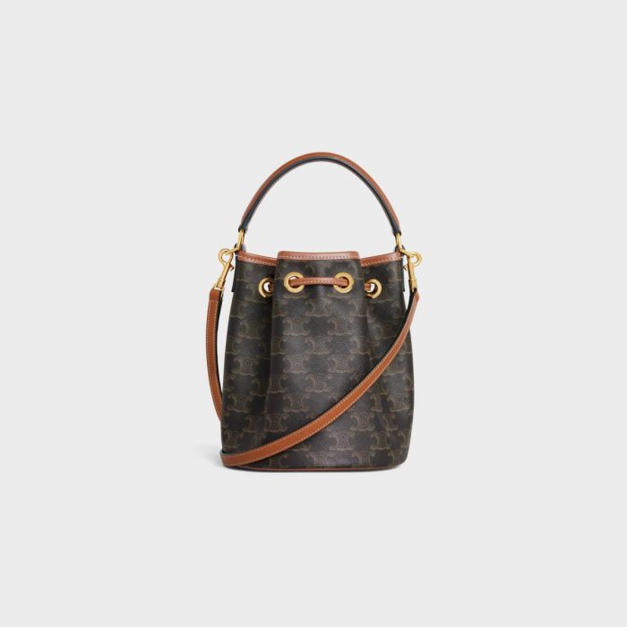 Tan Teen Clara Bag In Triomphe Canvas And Calfskin Cross-Body Bags Women Celine