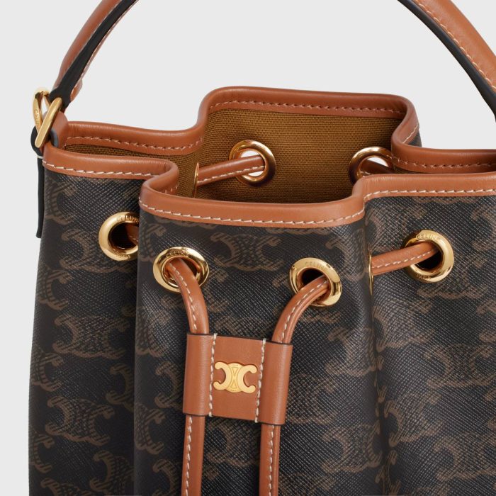 Tan Teen Clara Bag In Triomphe Canvas And Calfskin Cross-Body Bags Women Celine