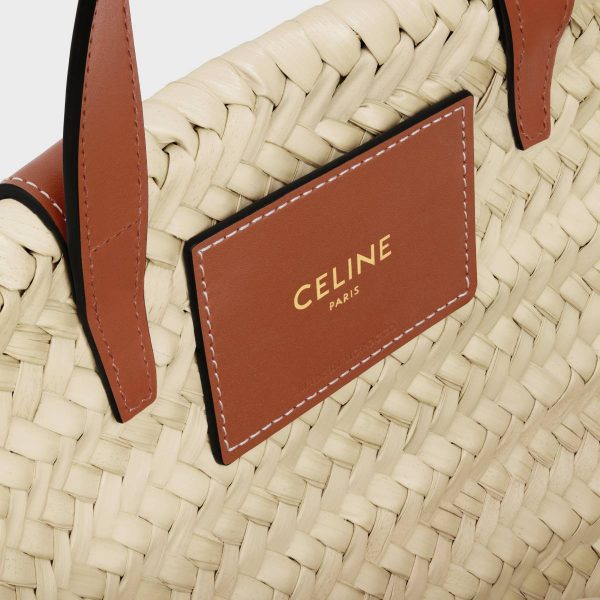 Tan Women Top-Handle Bags Teen Celine Classic Panier In Palm Leaves And Calfskin