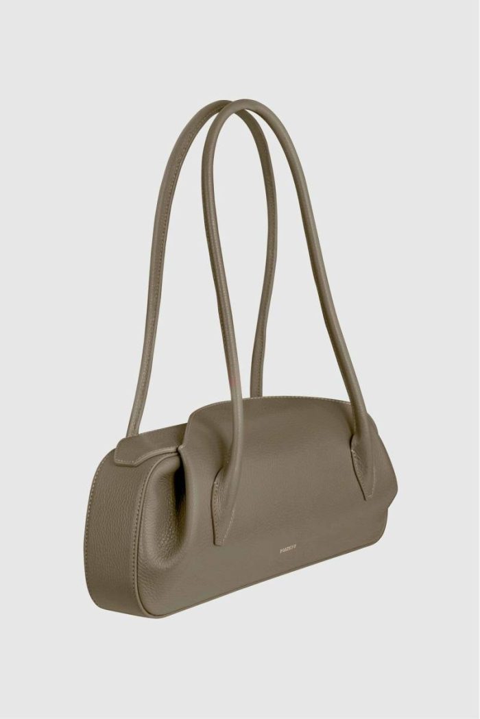 Taupe Women Oyster Shoulder Bag - Taupe Pebble Grained Leather Shoulder Bags Yuzefi