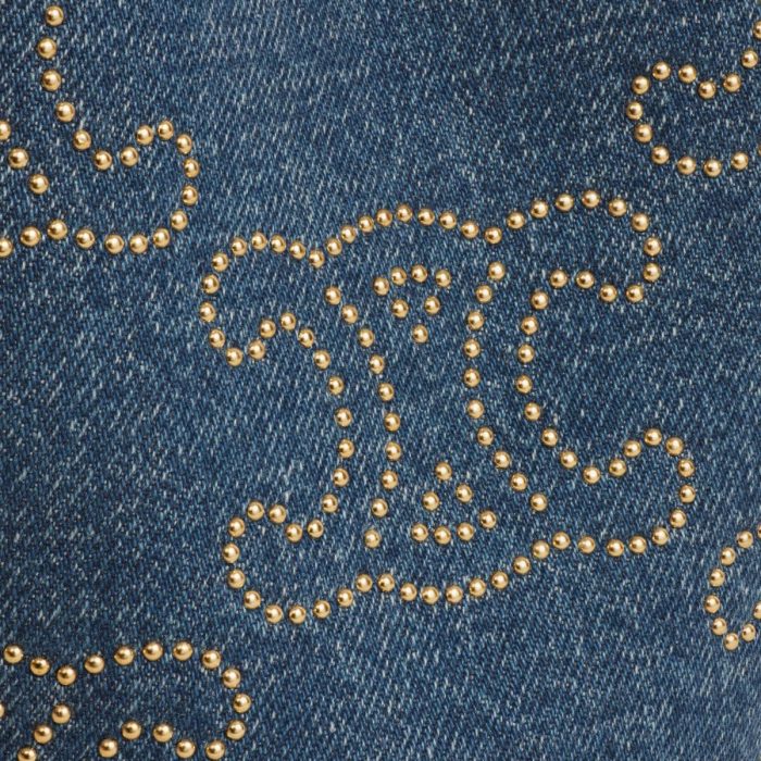 Teen Drawstring In Denim With Triomphe Studs And Calfskin Denim Celine Bucket Bags Women