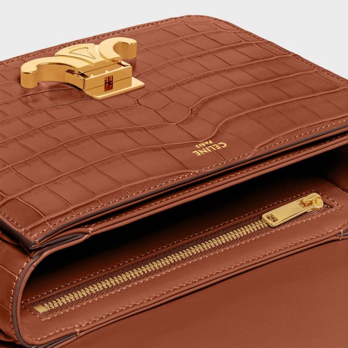 Teen Triomphe Bag In Crocodile Celine Tan Women Cross-Body Bags