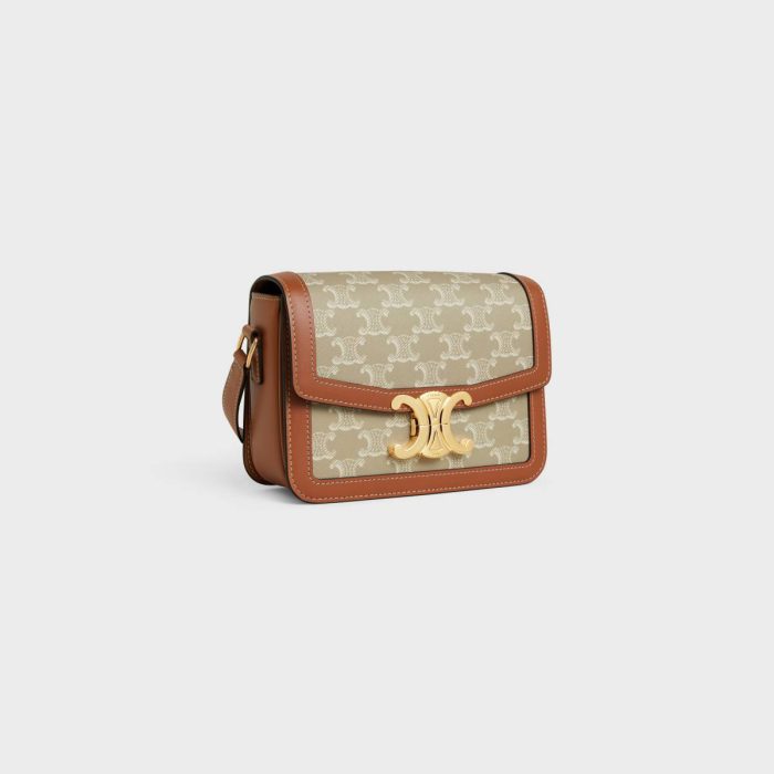 Teen Triomphe Bag In Triomphe Canvas And Calfskin Women Cross-Body Bags Celine Grege