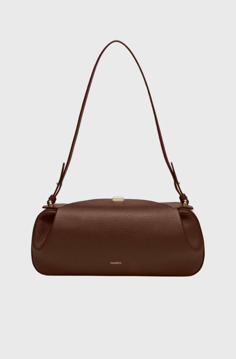 Toffee Shoulder Bags Yuzefi Oyster Clutch - Toffee Pebble Grained Leather Women