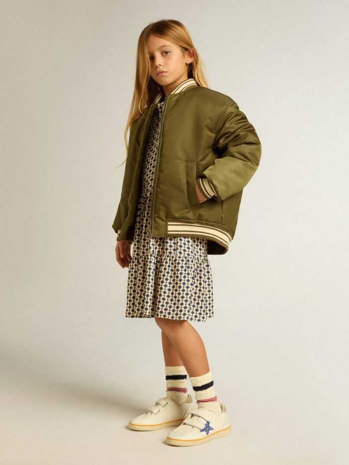 Topwear Selection (4-12 Years) Beige With Blue Diamonds And Black Details Girls' Dress With Geometric Print And Removable Collar Kids Golden Goose