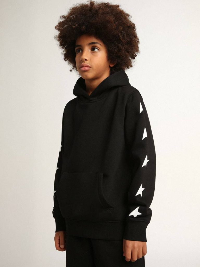 Topwear Selection (4-12 Years) Boys’ Hooded Sweatshirt In Black With Contrasting White Stars Kids Golden Goose Black