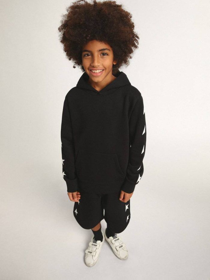 Topwear Selection (4-12 Years) Boys’ Hooded Sweatshirt In Black With Contrasting White Stars Kids Golden Goose Black