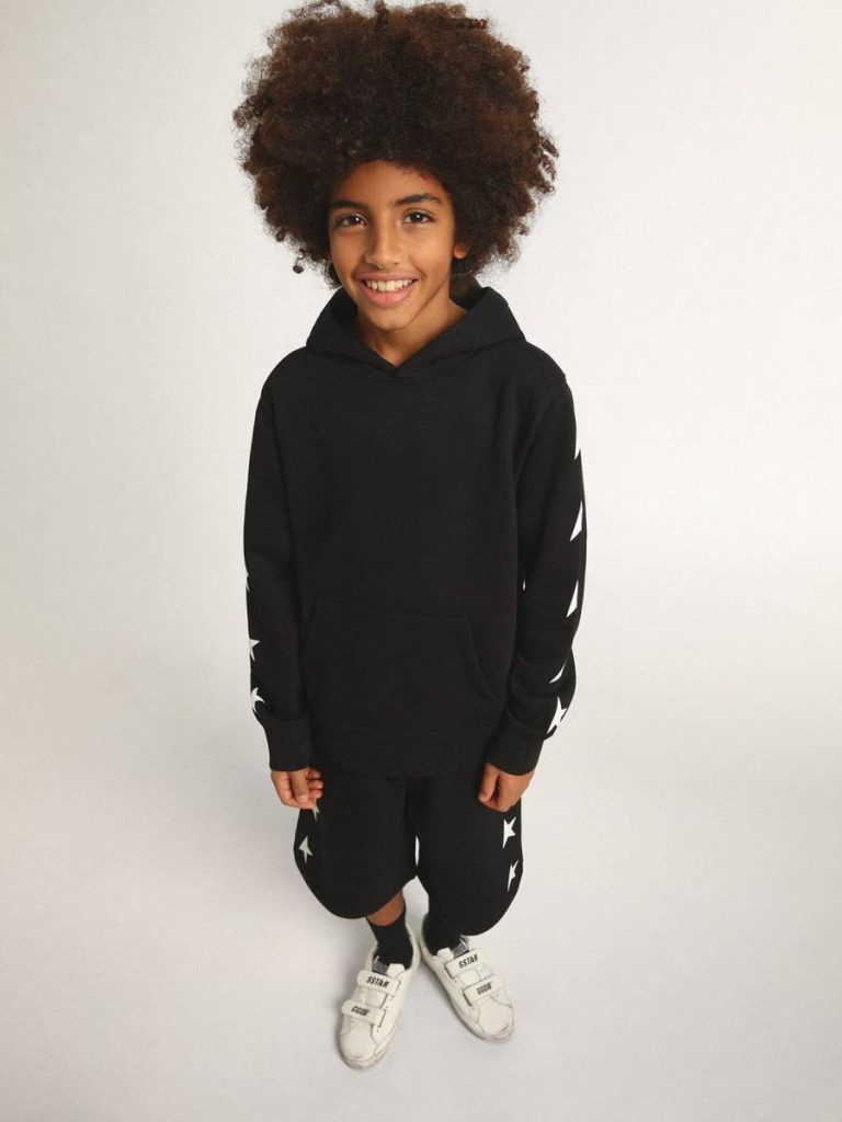 Topwear Selection (4-12 Years) Boys’ Hooded Sweatshirt In Black With Contrasting White Stars Kids Golden Goose Black