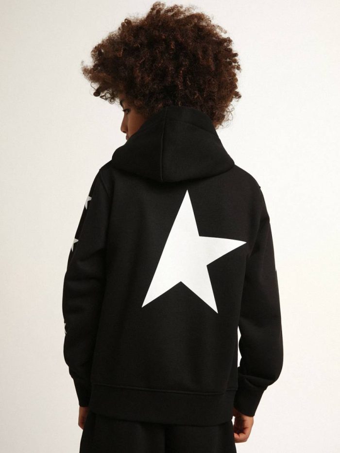 Topwear Selection (4-12 Years) Boys’ Hooded Sweatshirt In Black With Contrasting White Stars Kids Golden Goose Black