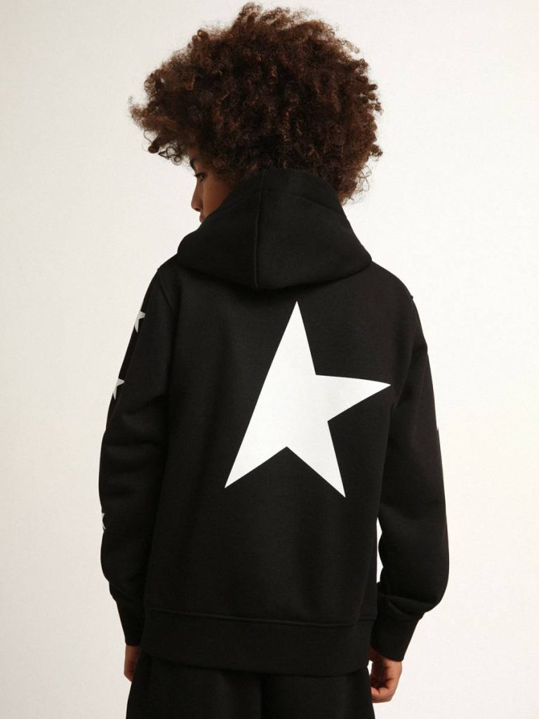 Topwear Selection (4-12 Years) Boys’ Hooded Sweatshirt In Black With Contrasting White Stars Kids Golden Goose Black