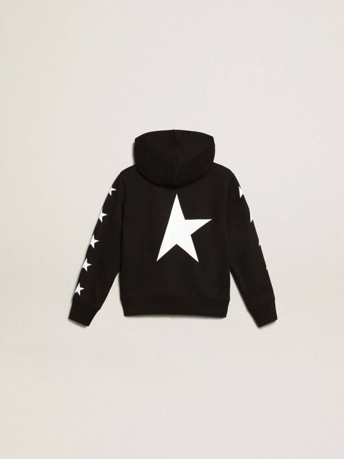Topwear Selection (4-12 Years) Boys’ Hooded Sweatshirt In Black With Contrasting White Stars Kids Golden Goose Black