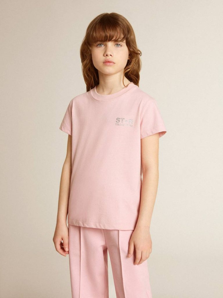 Topwear Selection (4-12 Years) Girls' Pink T-Shirt With Silver Glitter Logo And Maxi Star Pink Golden Goose Kids
