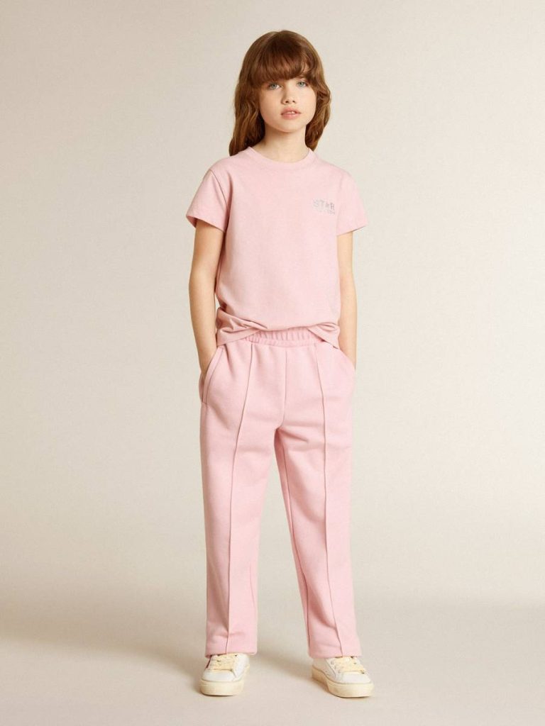 Topwear Selection (4-12 Years) Girls' Pink T-Shirt With Silver Glitter Logo And Maxi Star Pink Golden Goose Kids