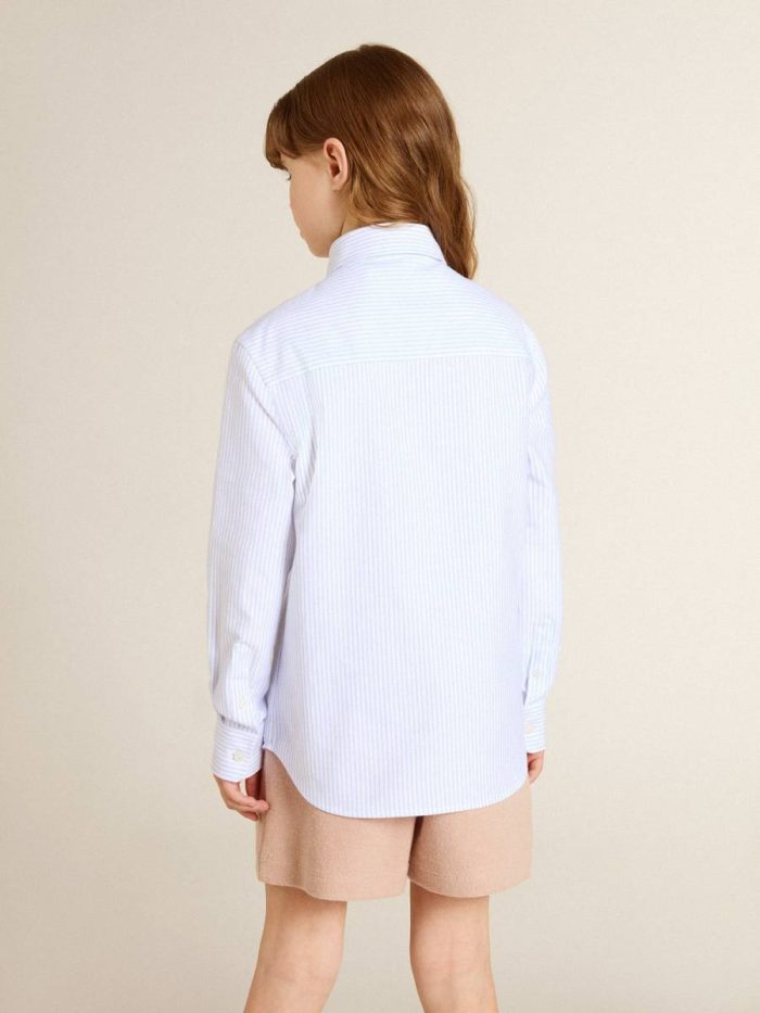 Topwear Selection (4-12 Years) Girls’ Striped Shirt With Embroidered Lettering On The Pocket Golden Goose Kids Light Blue