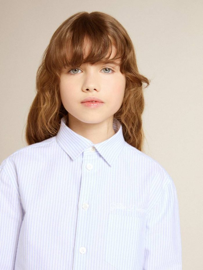 Topwear Selection (4-12 Years) Girls’ Striped Shirt With Embroidered Lettering On The Pocket Golden Goose Kids Light Blue
