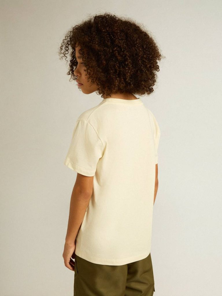 Topwear Selection (4-12 Years) Golden Goose Kids Aged White Boys’ T-Shirt In Worn White With Multicolor Lettering