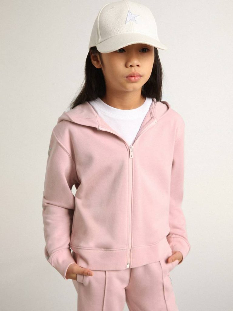 Topwear Selection (4-12 Years) Golden Goose Pink Sweatshirt With Hood And Silver Glitter Stars Pink Kids