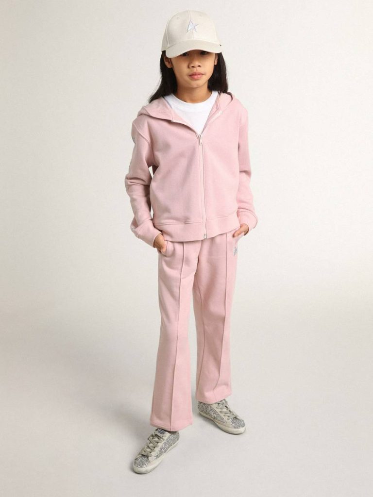 Topwear Selection (4-12 Years) Golden Goose Pink Sweatshirt With Hood And Silver Glitter Stars Pink Kids