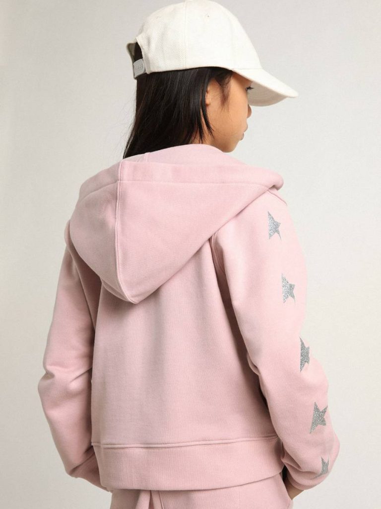 Topwear Selection (4-12 Years) Golden Goose Pink Sweatshirt With Hood And Silver Glitter Stars Pink Kids