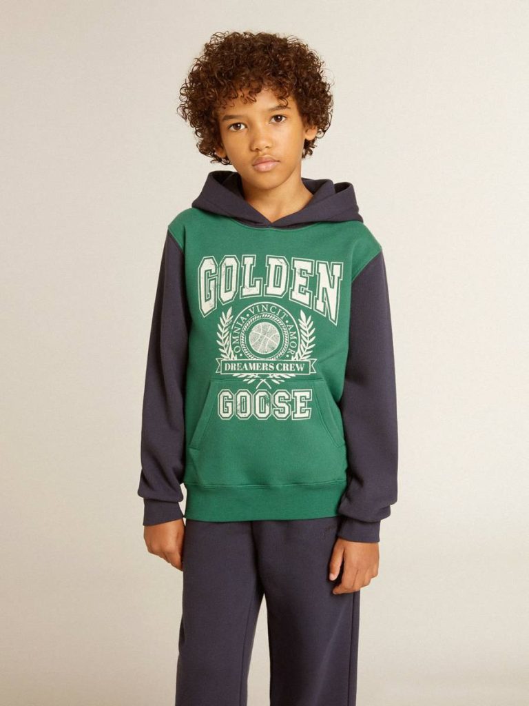 Topwear Selection (4-12 Years) Kids Boys' Green And Blue Sweatshirt With Hood And Print Green And Blue Golden Goose