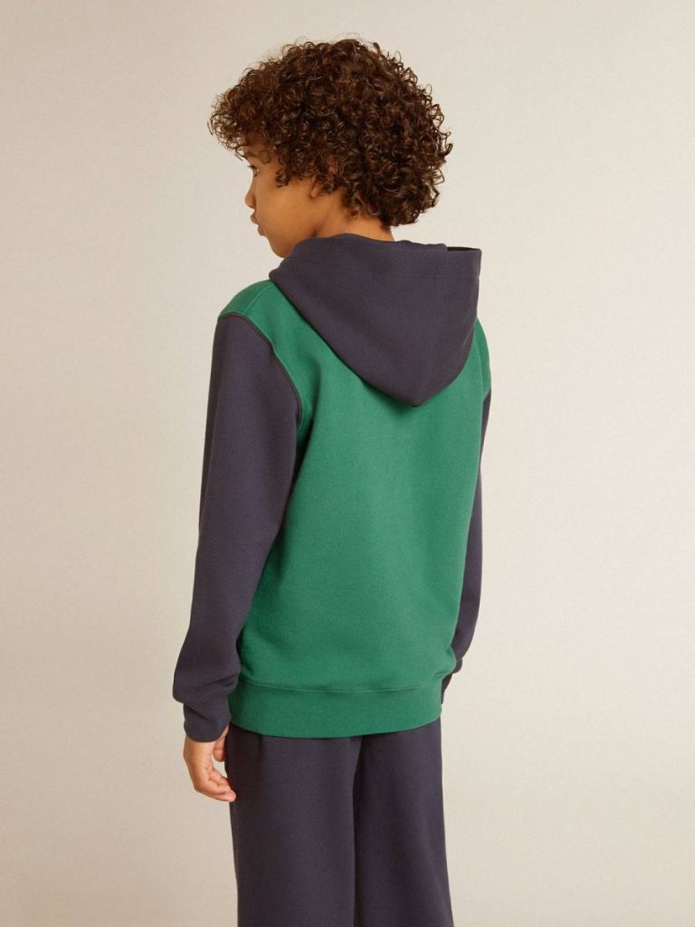 Topwear Selection (4-12 Years) Kids Boys' Green And Blue Sweatshirt With Hood And Print Green And Blue Golden Goose