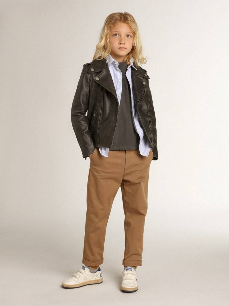 Topwear Selection (4-12 Years) White And Light Blue Boys’ Shirt With Light Blue Stripes Golden Goose Kids