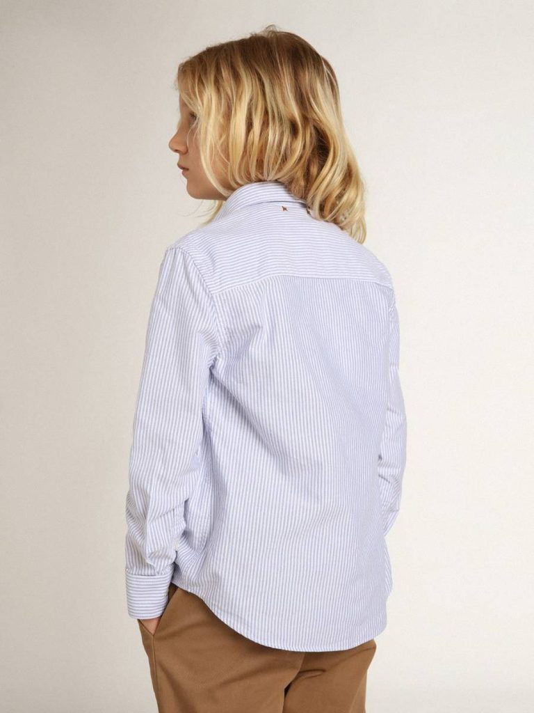Topwear Selection (4-12 Years) White And Light Blue Boys’ Shirt With Light Blue Stripes Golden Goose Kids