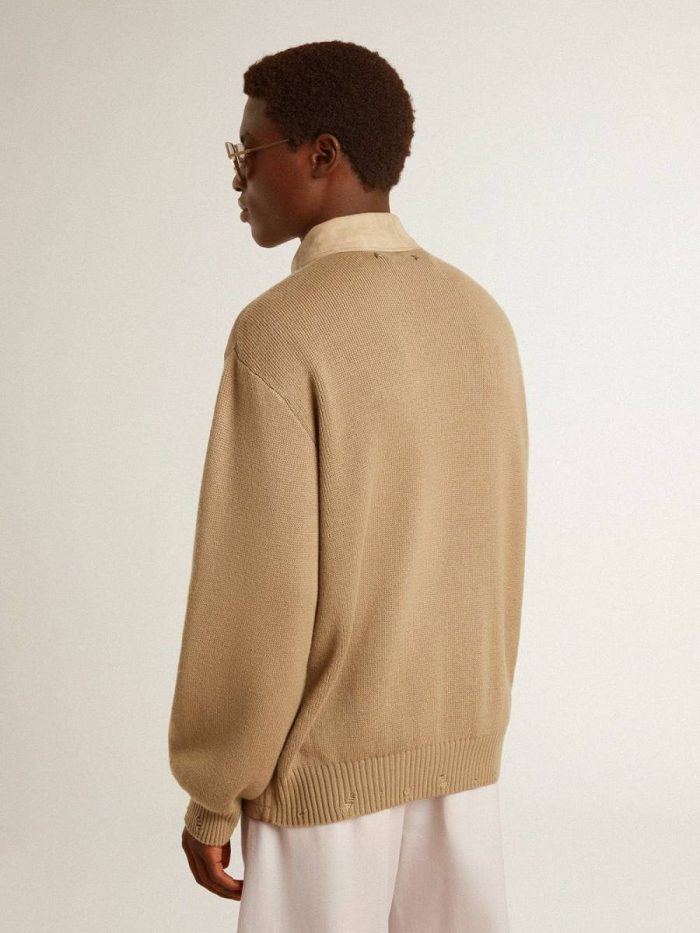Travertine Men's Jacket In Travertine-Colored Nubuck Leather With Wool-Blend Sleeves And Back Coats & Jackets Men Golden Goose