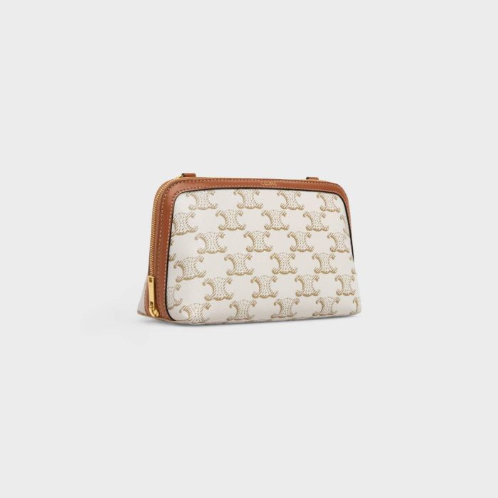 Triomphe Canvas Celine Clutch With Chain In Triomphe Canvas And Lambskin Women White/Tan