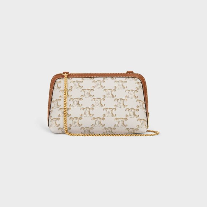 Triomphe Canvas Celine Clutch With Chain In Triomphe Canvas And Lambskin Women White/Tan