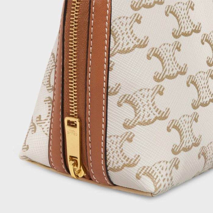Triomphe Canvas Celine Clutch With Chain In Triomphe Canvas And Lambskin Women White/Tan