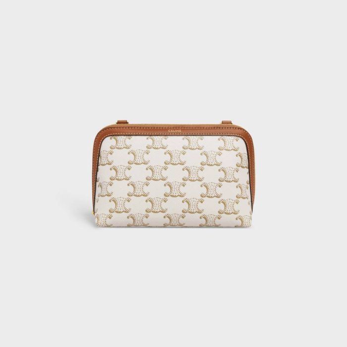 Triomphe Canvas Celine Clutch With Chain In Triomphe Canvas And Lambskin Women White/Tan