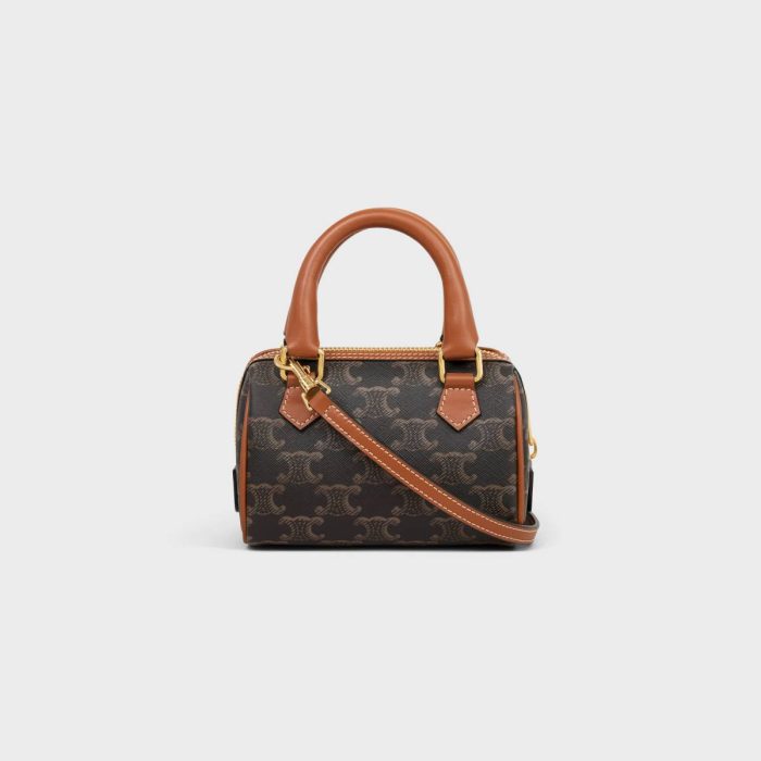 Triomphe Canvas Mini Boston In Triomphe Canvas And Calfskin Tan Celine Women