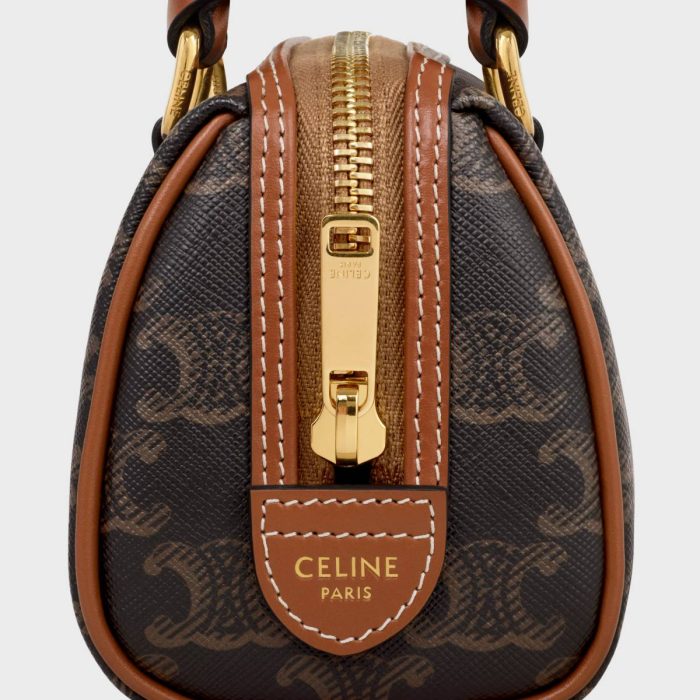 Triomphe Canvas Mini Boston In Triomphe Canvas And Calfskin Tan Celine Women