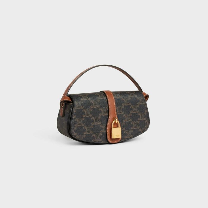 Triomphe Canvas Tan Women Clutch On Strap Tabou In Triomphe Canvas And Calfskin Celine