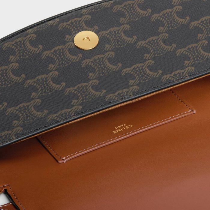 Triomphe Canvas Tan Women Clutch On Strap Tabou In Triomphe Canvas And Calfskin Celine