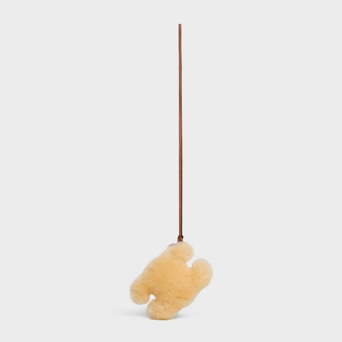 Triomphe Pom-Pom Keyring In Shearling And Smooth Calfskin Celine Natural Men Tech Accessories