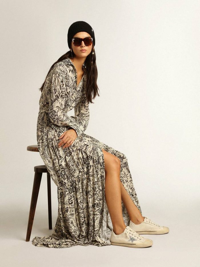 V-Star In Beige Canvas With A Silver Glitter Star Women Golden Goose V-Star