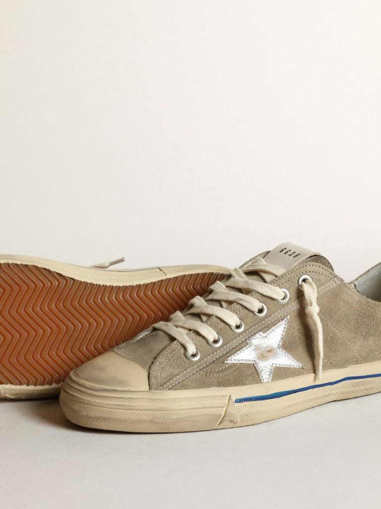 V-Star Men Golden Goose V-Star In Dove-Gray Suede With Silver Metallic Leather Star