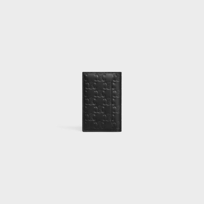 Vertical Card Holder In Calfskin With Triomphe Embossed Black Celine Coin And Card Holders Men